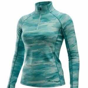 Under Armour ColdGear 1/2 Zip Pullover Large Teal Camo Athletic Fitted Top